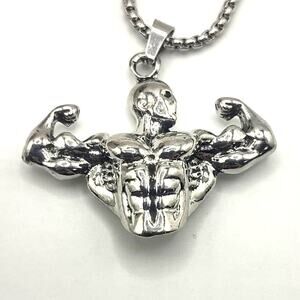 Stainless Bodybuilder Necklace Muscle Weightlifting Fitness Valentine's Birthday
